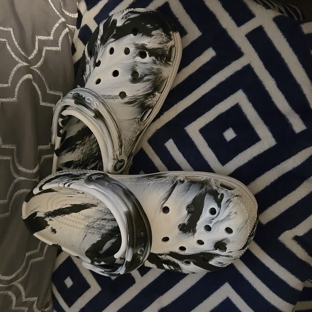 Crocs j 5 white black tie dye slip on unisex color shoes shoe water everyday